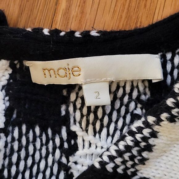 Maje Black & White Buffalo Check/Gingham/Plaid Cropped Sweater, Sz 2/US M - Picture 5 of 11